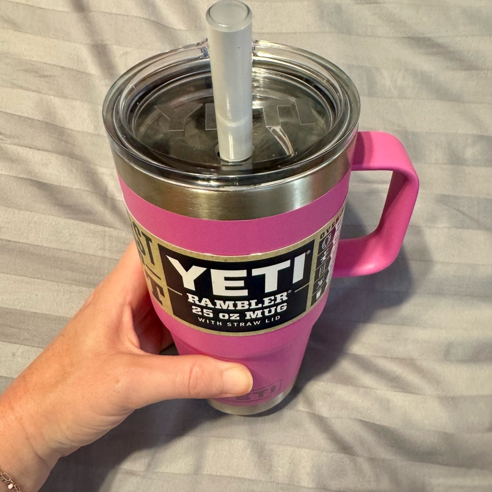 YETI Rambler 25 oz Mug in Bright Pink with Straw Lid - Picture 3 of 7